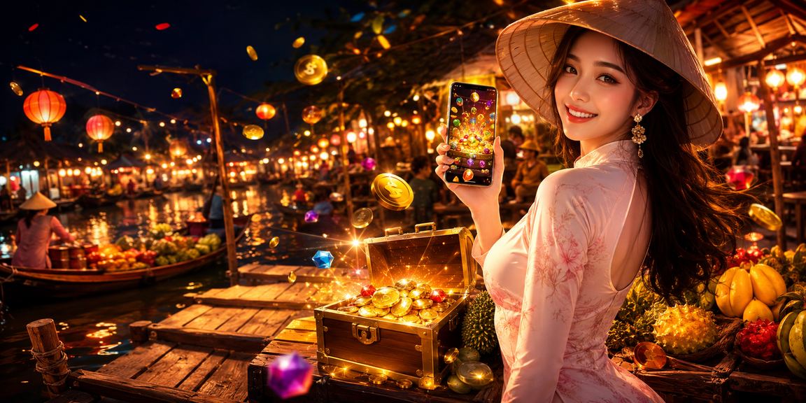 Người chơi trải nghiệm casino trực tuyến trên điện thoại di động tại chợ đêm Mekong Việt Nam