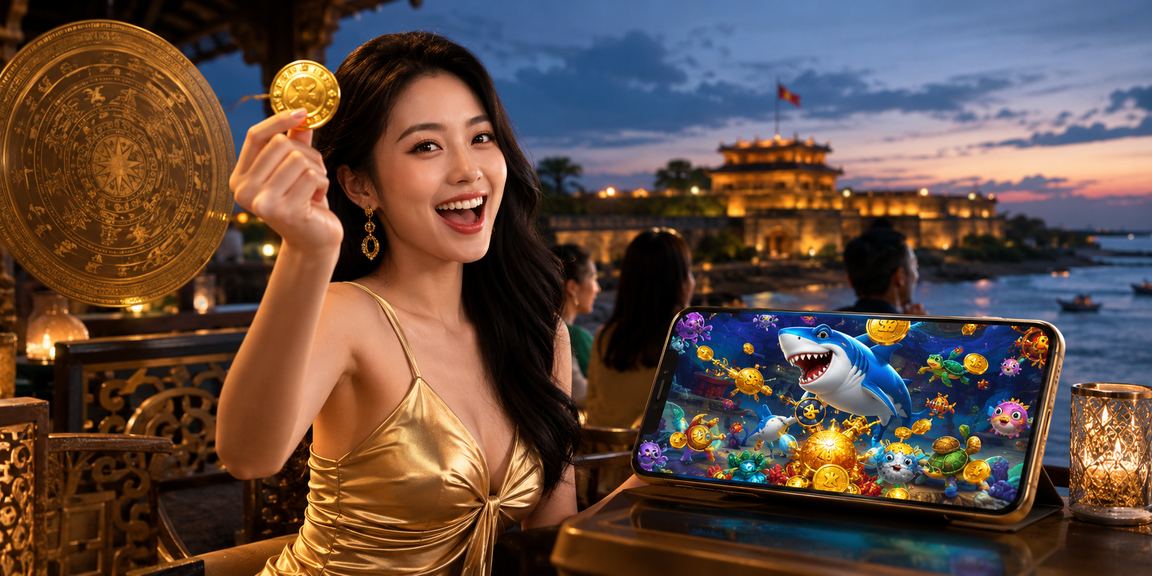 Không khí casino trực tuyến Việt Nam với ánh đèn neon và giao diện hiện đại